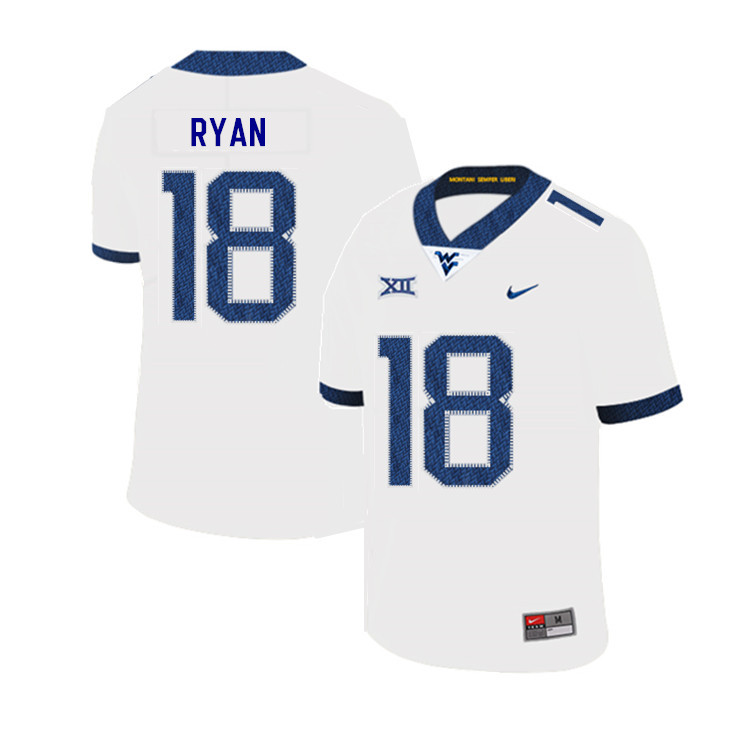 NCAA Men's Sean Ryan West Virginia Mountaineers White #18 Nike Stitched Football College 2019 Authentic Jersey XG23H46VK